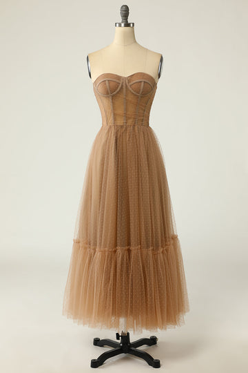 Khaki Prickig Sweetheart Balklänning